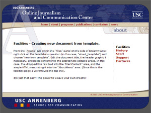 Online Journalism and Communication Center site, with dummy text.